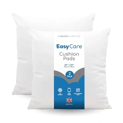 Image of Linens Limited Cushion Insert 50cm x 50cm, Soft and Plump, Non Allergenic Sofa Pad, Easy to Clean, Square Inner, Perfectly Fits Covers (White) (2 Pack)