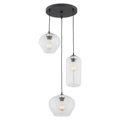 Image of Kalimera Cluster Pendant Ceiling 3 Light Transparent, Black Matt
