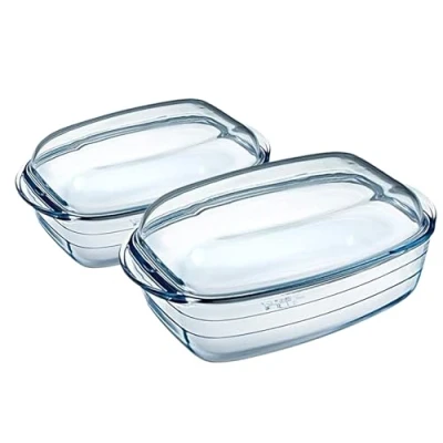 Image of Ôcuisine® Large Rectangular Casserole Glass Dishes with Handles Oven Safe Borosilicate Made in France (Rectangular Set of 2 (6.7LT))