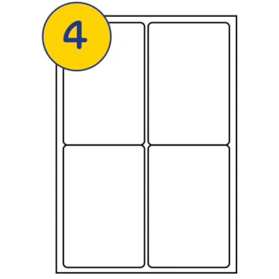 Image of LABELS4U 500 Sheets A4, 4 Label per Sheet, Size 99.1 x 139mm (2000 Labels)