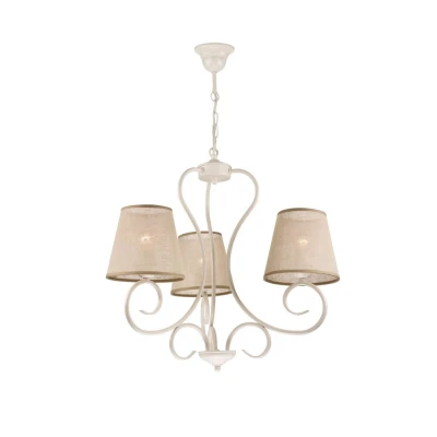 Image of Lorenzo Multi Arm Pendant Ceiling Light, Fabric Shade, White, 3x E27
