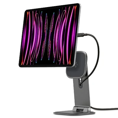 Image of Spigen OneTap Easel Tablet Stand Designed for iPad Premium Adjustable Multi Angle Magnetic Compatible with Pro 12.9&quot;, 11&quot;, Air 10.9&quot;, Mini 8.3&quot;, 10.9&quot; Space Gray