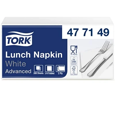 Image of Tork Lunch napkin, white, 33 x cm 2 ply 1/4 fold 1 200