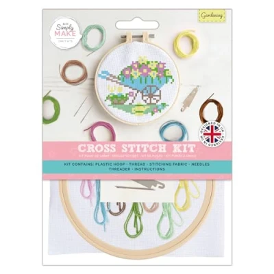 Image of Simply Make docrafts Cross Stitch Hoop Embroidery Kit, Gardening, DIY Your Own Craft Set, for Adults, Older Children, Kids, Beginners, Experienced Crafters, Perfect Hobby