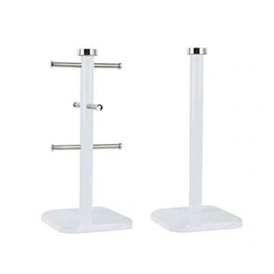 Image of Royal Cuisine Set of Stainless Steel Coffee Tea Mug Tree and Kitchen Roll Holder Hanger Stand Paper Towel Cup with 6 Hooks Holders Kitchenware