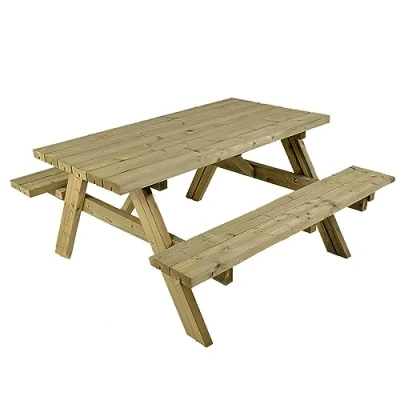 Image of BrackenStyle Whitby 6 Seat Picnic Table with Fold Up Bench Seats 40mm Thick Durable Heavy Duty Pressure Treated Timbers Commerical A Frame Pub Garden 1.4M 140cm Length