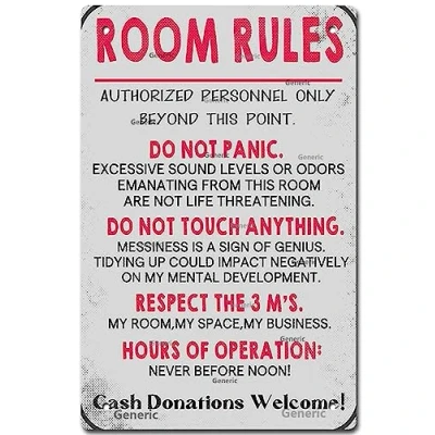 Image of Room Teen Girls Boy Girl Rules Dorm Cool Things Teens Funny Gaming in 6x8 Tin Sign Home Decor Art Metal Signs Wall Poster