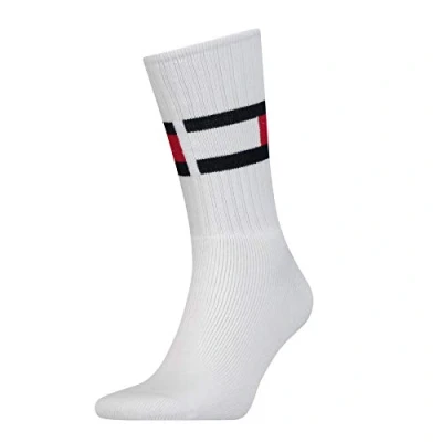 Image of Tommy Hilfiger Classic Mens Socks Jeans Flag Sneaker Men&#039;s Accessories Signature Logo White