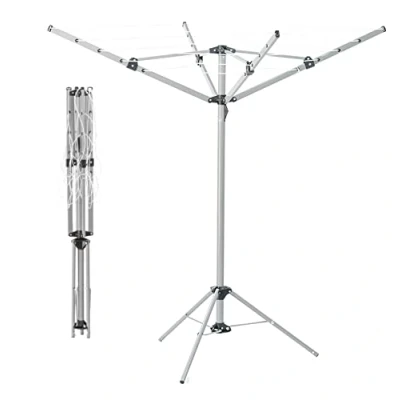 Image of 4 Arm 16M Portable Rotary Airer Washing Line Clothes Dryer Foldable Compact With Tripod Stand Powder Steel Indoor Outdoor Garden Caravan Laundry Camping Free Standing