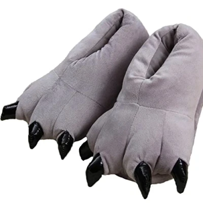 Image of IXITON Adults/Kids Plush Animal Paw Claw Shoes,Unisex Funny Green Dinosaur Slippers for Indoor,1 5,gray