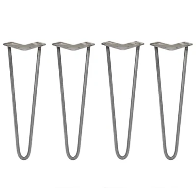Image of Monster Shop Hairpin Legs x 4 Table Hair Pin Furniture 4Pcs Desk Bench Chair Metal Raw Steel 2 Prong Protector Feet 16 12mm…