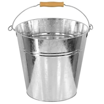 Image of 10 Ltr Zinc Bucket Galvanised Strong Steel Metal With Wooden Handle Wine Cooler Cool Drinks Outdoor Party Fire Cleaning Garden Plant Pot Waste Hot Ash Water Feed