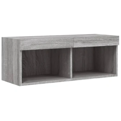 Image of vidaXL TV Cabinet with Interactive RGB LED lights Trendy Wall Mounted Design Ample Storage Durable Engineered Wood, Grey Sonoma, 80x30x30cm