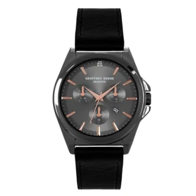 Image of Geoffrey Beene Mens Watch Elegant Leather Strap Quartz Movement Analog for Men, Gift Formal or Business Casual Minimalist Chronograph Wrist Watches 42mm, Gun/Leather,