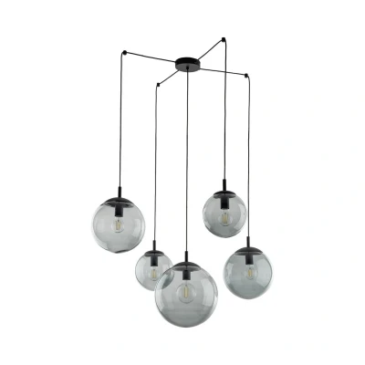 Image of TK Lighting Esme hanging light, glass, graphite transparent, 5 bulb, decentralised