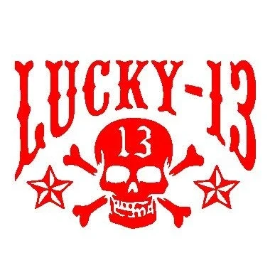 Image of PJ4U 12 x 8.3 CM Approx Lucky 13 Skull Bumper Sticker Vinyl Car Decal Red