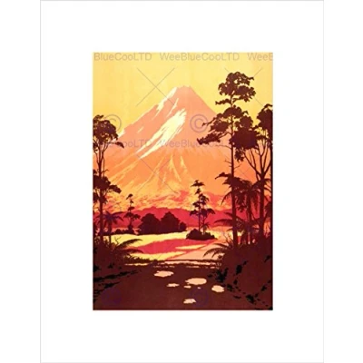 Image of Wee Blue Coo PAINTING LANDSCAPE MOUNT EGMONT VOLCANIC PEAK NEW ZEALAND FRAMED PRINT B12X12451