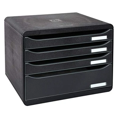 Image of Exacompta Ref 315714D ECOBlack Big Box Plus 4 Drawer Set 270 x 355 271mm in Size, 43mm Height, Suitable for Landscape A4+ Documents Black