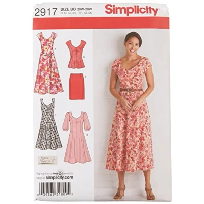 Image of Simplicity 2917Women&#039;s &amp; Plus Size Dresses, Paper, White, BB (20W 28W)