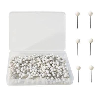 Image of HXMJIED 300 Pcs Round Head Tacks, 1/8 Inch Map Push Pins, White Drawing Steel Points Tacks With Storage Box, for Cork Notice Board, Bulletin Boards