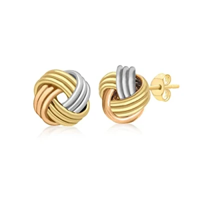 Image of Carissima Gold Women&#039;s 9 ct 3 Colour Knot Stud Earrings