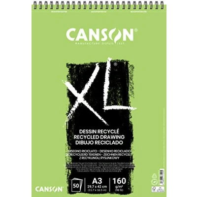 Image of CANSON XL Recycled Drawing 160gsm A3 Paper, Fine Honeycomb Grain, Spiral Pad Short Side, 50 White Sheets, Ideal for Professional Artists &amp; Illustrators