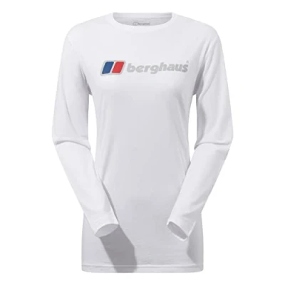 Image of Berghaus Women&#039;s Boyfriend Big Classic Logo Long Sleeve Tee T Shirt, White, 12