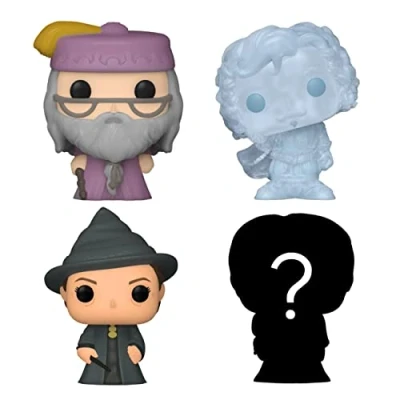 Image of Funko Bitty POP! Harry Potter Albus Dumbledore™, Nearly Headless Nick™, Minerva McGonagall™ and A Surprise Mystery Mini Figure 0.9 Inch (2.2 Cm) Collectable Stackable Display Shelf Included