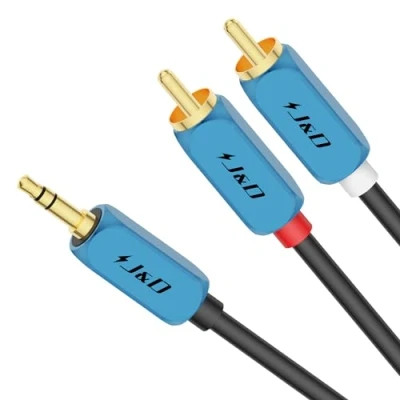 Image of J&amp;D RCA Audio Cable, 3.5mm Male to 2 Phono Stereo Adapter Aux Cable with Heavy Duty Gold Plated Copper Shell 1.8 Meter