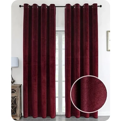 Image of BEAUTEX Velvet Blackout Curtain with Eyelets 140 x 175 cm (Width cm, Height Bordeaux)