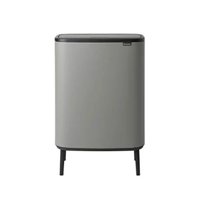Image of Brabantia Bo touch Bin Hi 2 x 30L Inner Buckets (Mineral Concrete Grey) Large Waste/Recycling Kitchen Soft