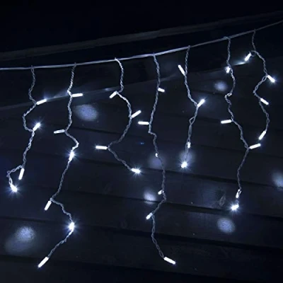 Image of Qbis Outdoor Icicle Lights, Commercial Christmas Lights. Connectable Lights Mains Powered, Cool White Static with Randomly Twinkling (Icicle(White))