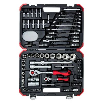 Image of GEDORE R46003092 Steckschl.Satz 1/4+1/2 92tlg red Spanner, 92 Pieces, with Reversible Ratchets, Socket Wrench and bit Set, Zoll