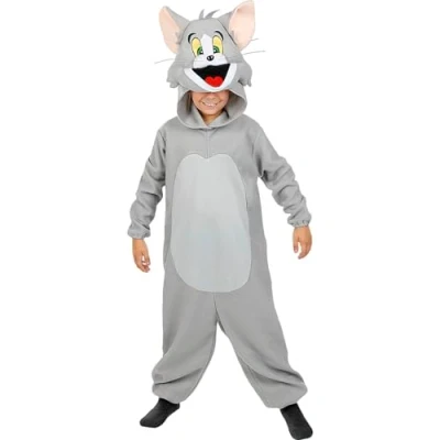 Image of Funidelia Tom Costume &amp; Jerry for boys girls Cartoons, Cat, Mouse Costumes kids, accessory fancy dress props Halloween, carnival parties Size 5 6 years Grey/Silver