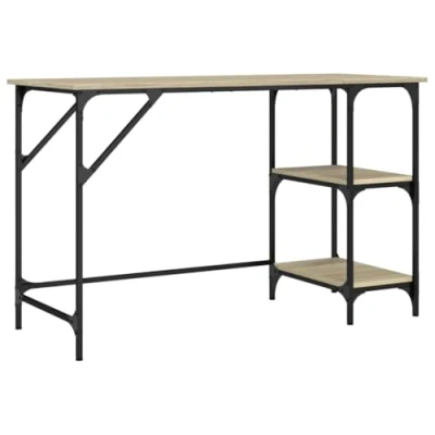 Image of vidaXL Sonoma Oak Computer Desk Engineered Wood Top, Metal Frame, Adjustable Shelf, Spacious Tabletop Modern Writing for Office