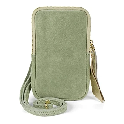 Image of styleBREAKER Ladies Leather Cell Phone Shoulder Bag Soft Suede, Zipper, Genuine Mini 02012373, Colour:Light Brown