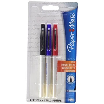 Image of Paper Mate Flair Fine Fibre Tip Pen Assorted Colours Pack of 3