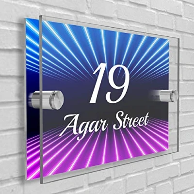 Image of Personalised House Number Plaque in Rectangle shape Glass Effect Acrylic Sign Door Plate Wall Display Premium Quality 2 Part Choose Your Own Design &amp; Font (3D Style)