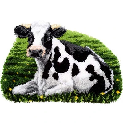 Image of Vervaco Latch Hook Kit: Rug: Shaped: Cow Resting, NA, 70 x 47cm