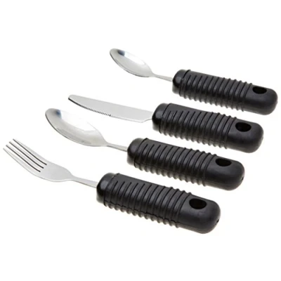 Image of Sammons Preston Sure Grip Cutlery Set(Eligible for VAT Relief in the UK) Stainless Steel with Thick Handle, Fork, Knife, Tablespoon, Teaspoon, Easy to Hold Silverware, Good Grips, Elderly and Disabled