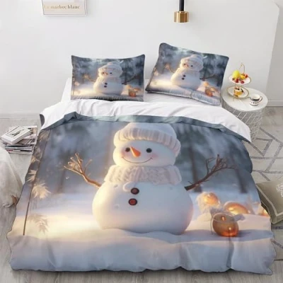 Image of GEEYOU Christmas Snowman Warmth Duvet Cover Set Hidden Zipper Quilt with Pillowcases Bedding Soft Microfiber Xmas Comforter Various Sizes for Kids Adults King（220x240cm）