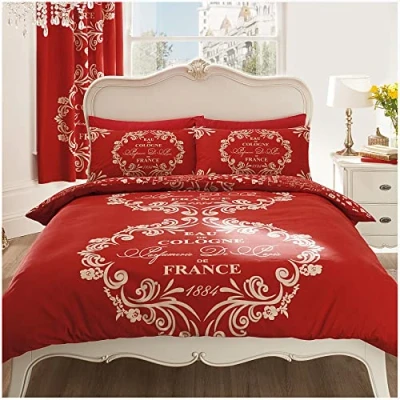 Image of GC GAVENO CAVAILIA Printed Duvet Cover Sets, Reversible Bedding Bed Set, Polycotton Quilt Covers, Script Red, King
