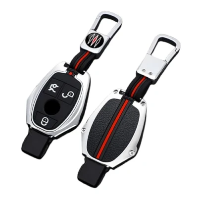 Image of Happyit Zinc Alloy + Silicone Car Key Cover Cases fit for Mercedes Benz CLA180 CLS350 GLB GLA GLE GLC GLK GLS ML250 R320 S400 E Class C260L E260 (A, Silver)
