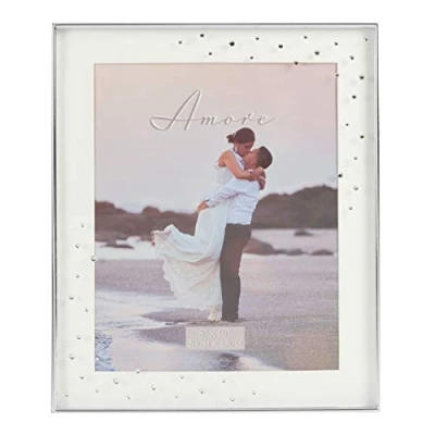 Image of Amore Silver Plated Box Photo Frame With Crystals Detail 8&quot; x 10&quot;