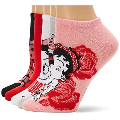Image of Betty Boop Women&#039;s 5 Pack No Show Socks Casual, White Assorted, 8 10 UK