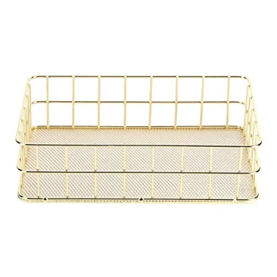 Image of Fdit Golden Iron Storage Basket Large Delicate Style Baskets Multifunctional Wire Mesh Desktop Organizer for Home Cosmetics Snacks(1#)
