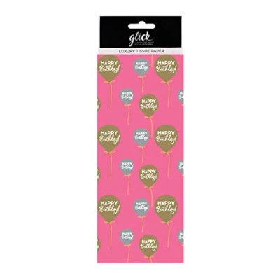 Image of Glick Four Sheets Happy Birthday Tissue Paper, Pink Balloons Paper for Gift Wrapping,