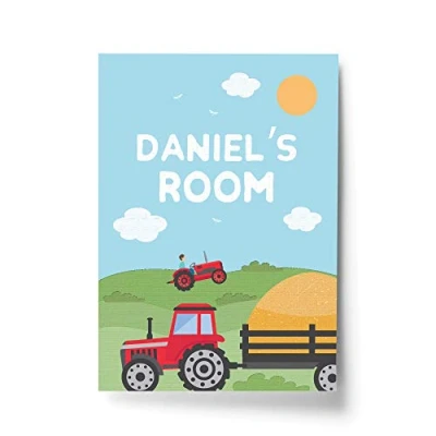 Image of RED OCEAN FRAMED Nursery Print PERSONALISED Boys Bedroom Sign Farming Decor Wall Art (A4 Only Tractor Room)