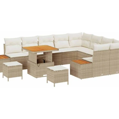 Image of vidaXL Garden Sofa Set with Cushion 12 pcs Beige Poly rattan