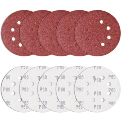 Image of Bolatus 10Pcs 125mm Sanding Discs 60 Grits, 5 Inch 8 Hole Hook and Loop Round Pads for Random Orbital Sander